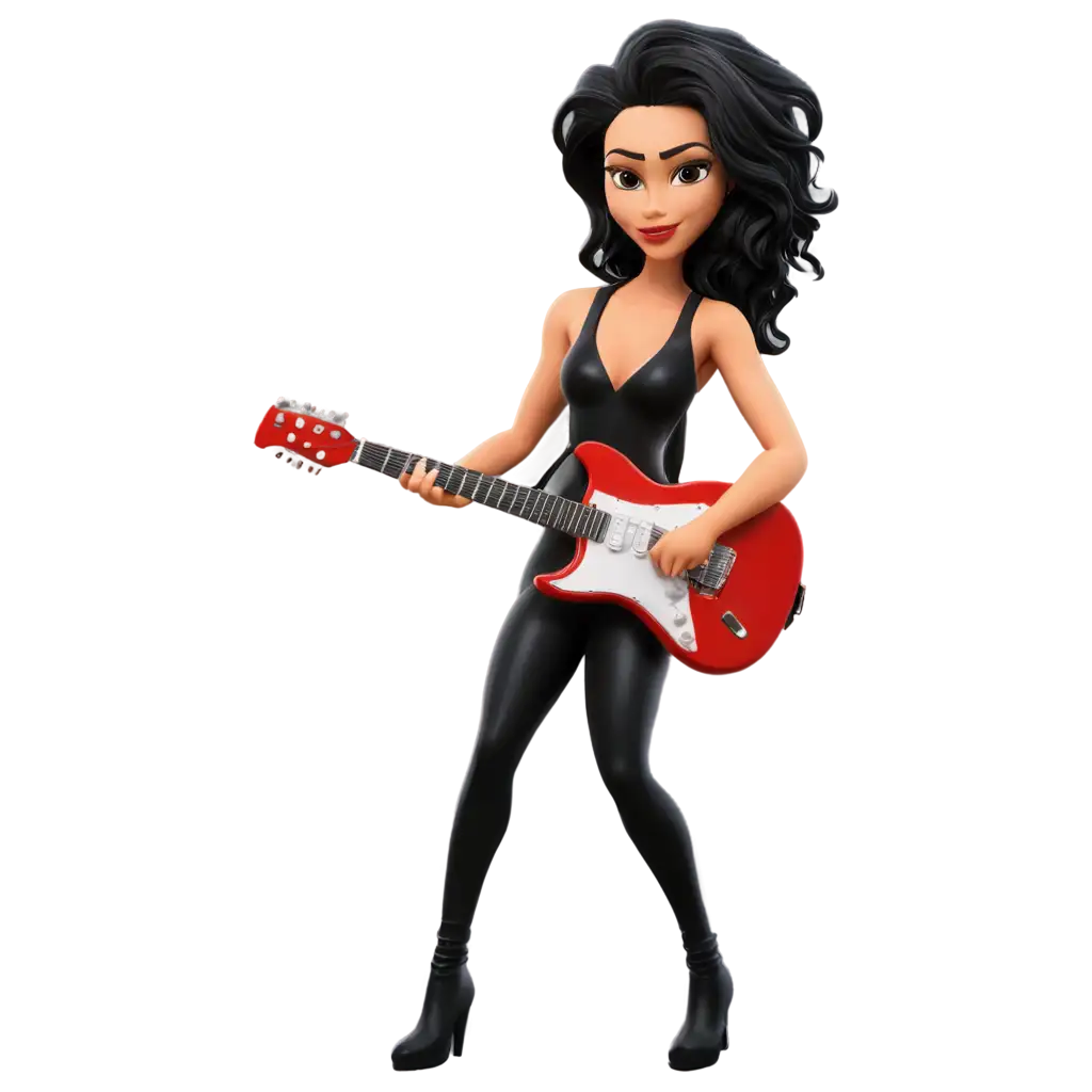 Cartoon of a sexy lady rocker carrying a guitar