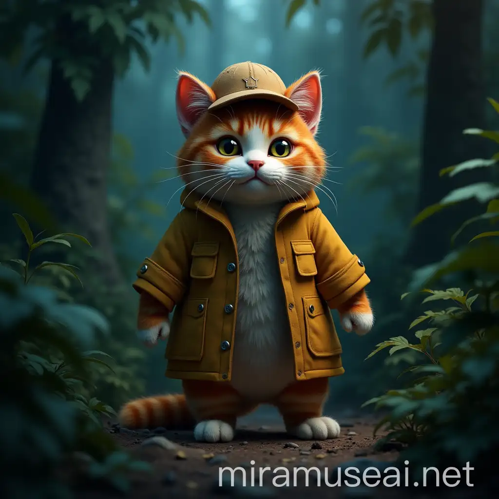 Cute Detective Cat in Retro 90s Jungle Scene