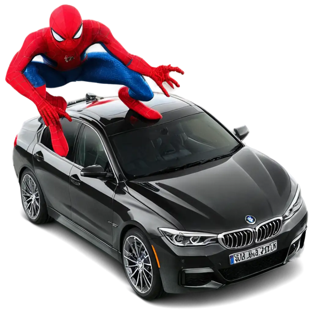 SPIDERMAN TOP OF BMW CAR