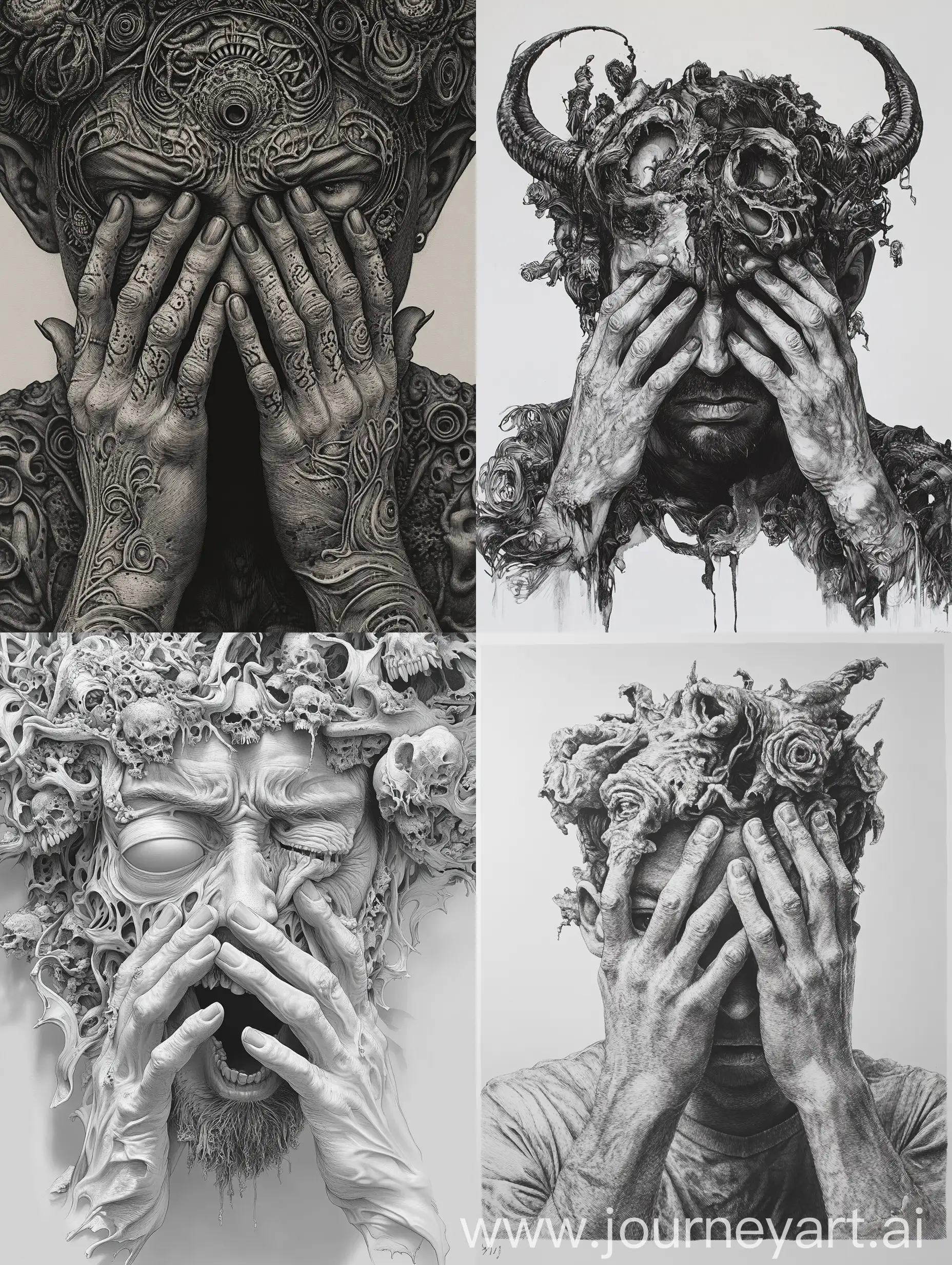 Surreal-Black-and-White-Demon-Portrait-with-Detailed-Expressions