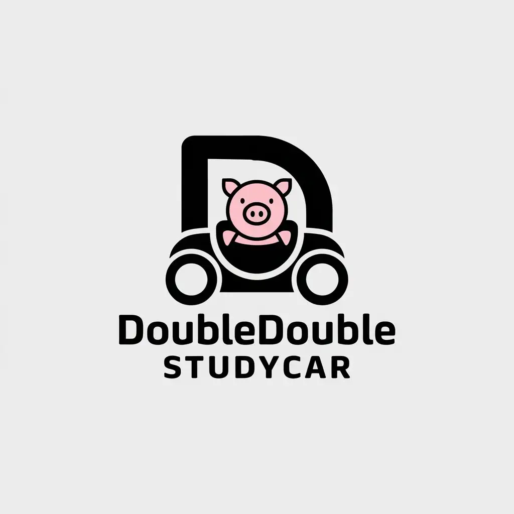 LOGO-Design-For-DoubleDoubleStudyCar-Minimalistic-Design-with-Letter-D-Steering-Wheel-and-Pig-Symbol