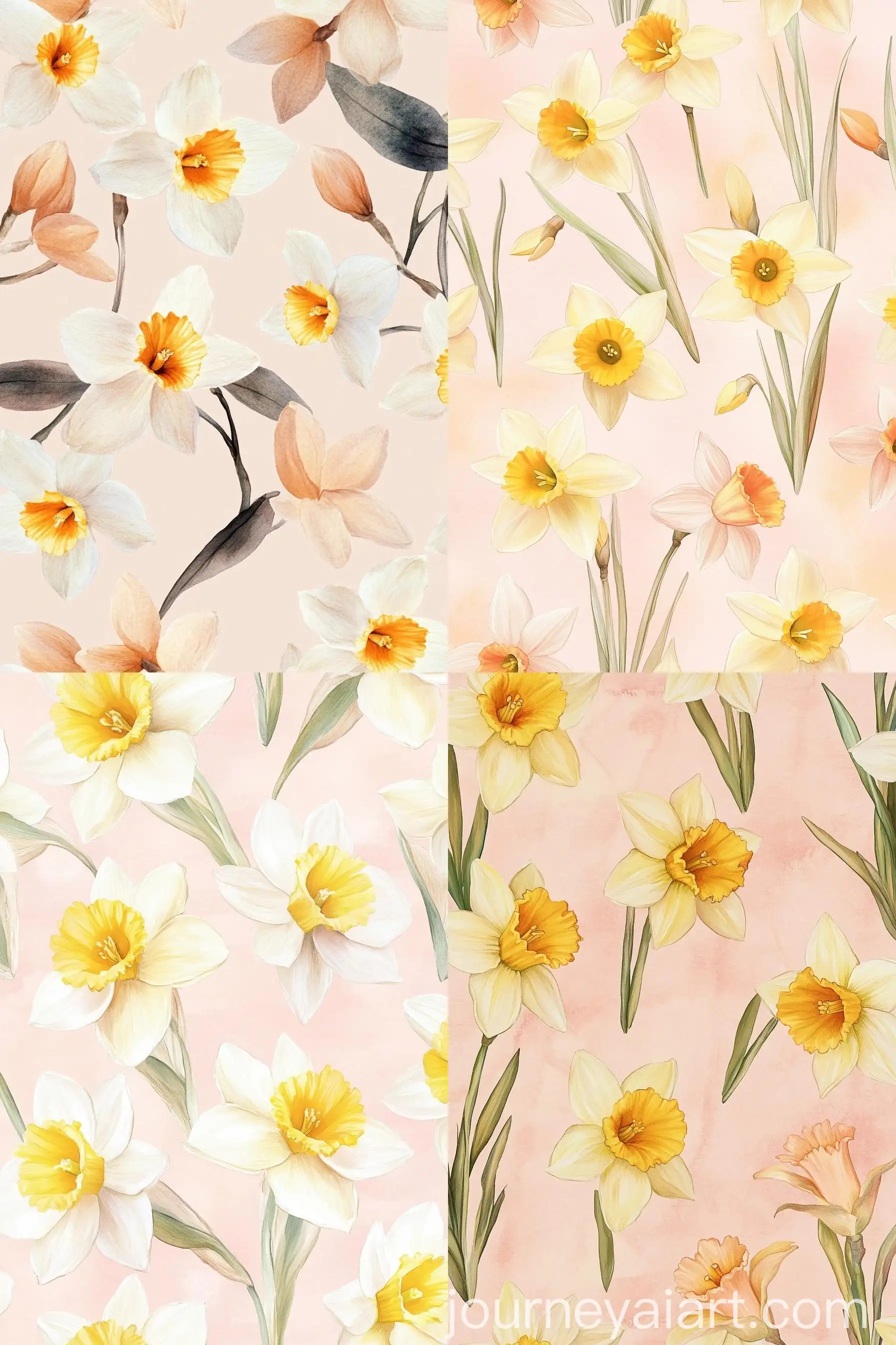 Delicate-Pastel-Watercolor-Daffodils-Pattern-on-Pink-Background