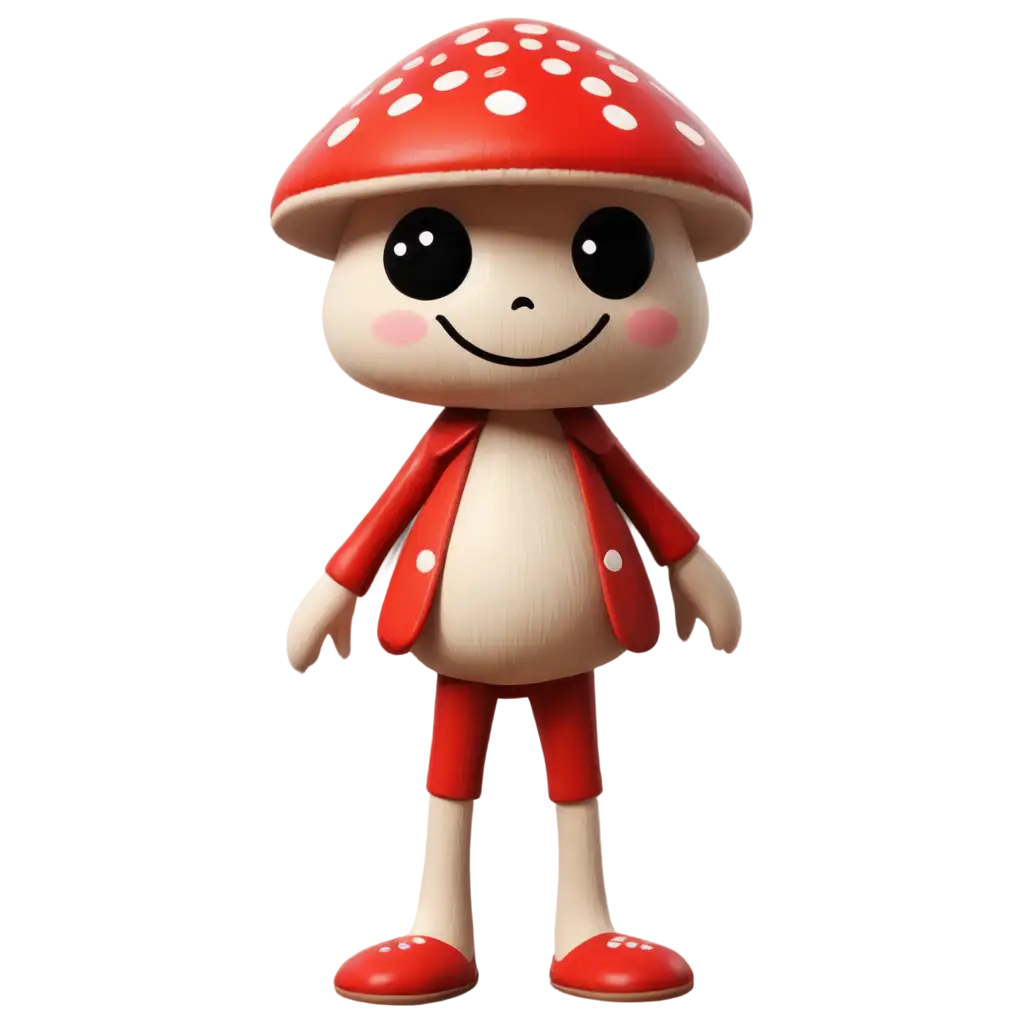 gribnik - a mushroom-man, a cartoon character little mushroom fly agaric with cute face button eyes, mouth, nose, and cartoony hands and legs