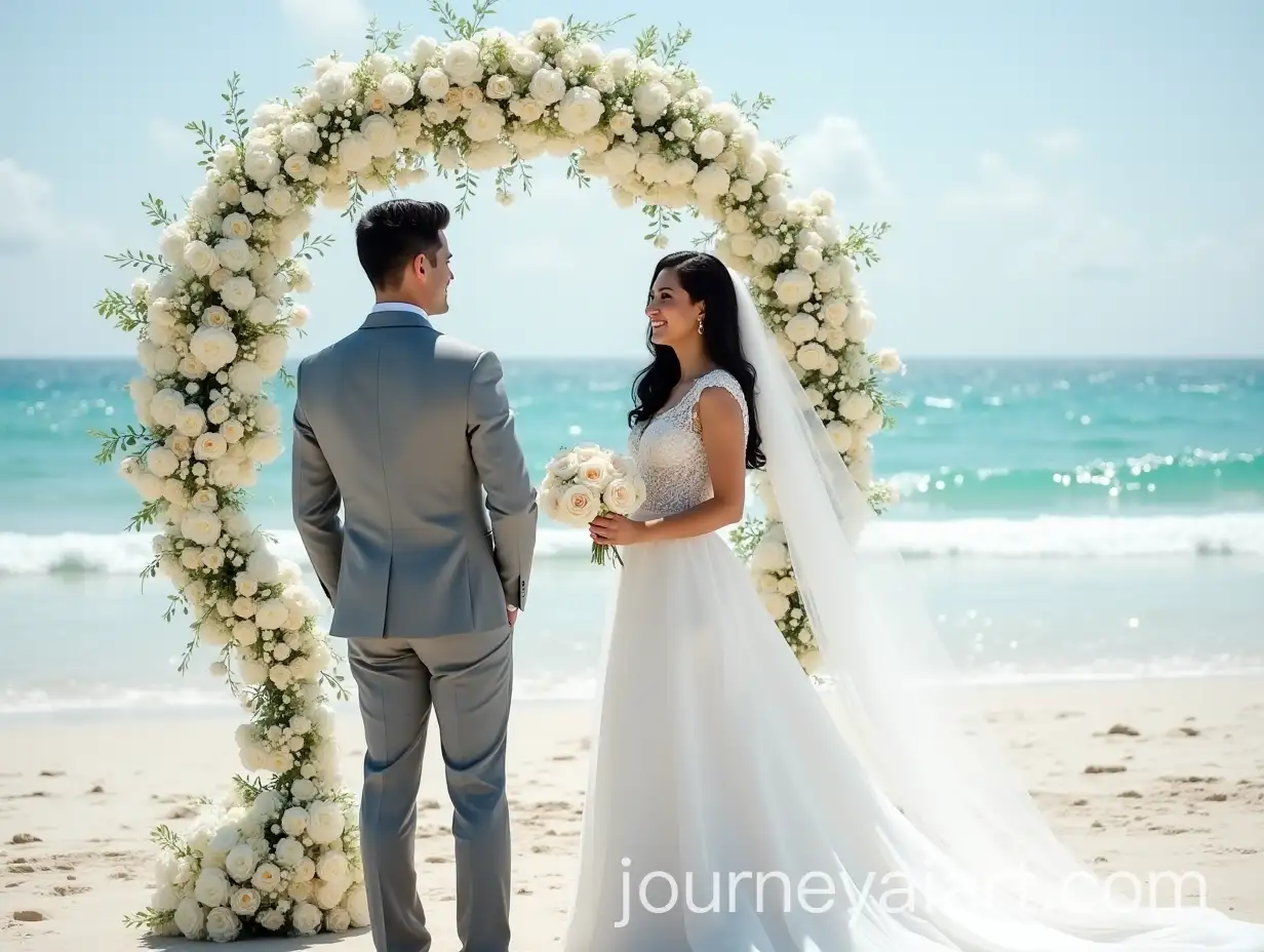Romantic-Beach-Wedding-with-Beautiful-Bride-and-Groom-Under-Floral-Arch