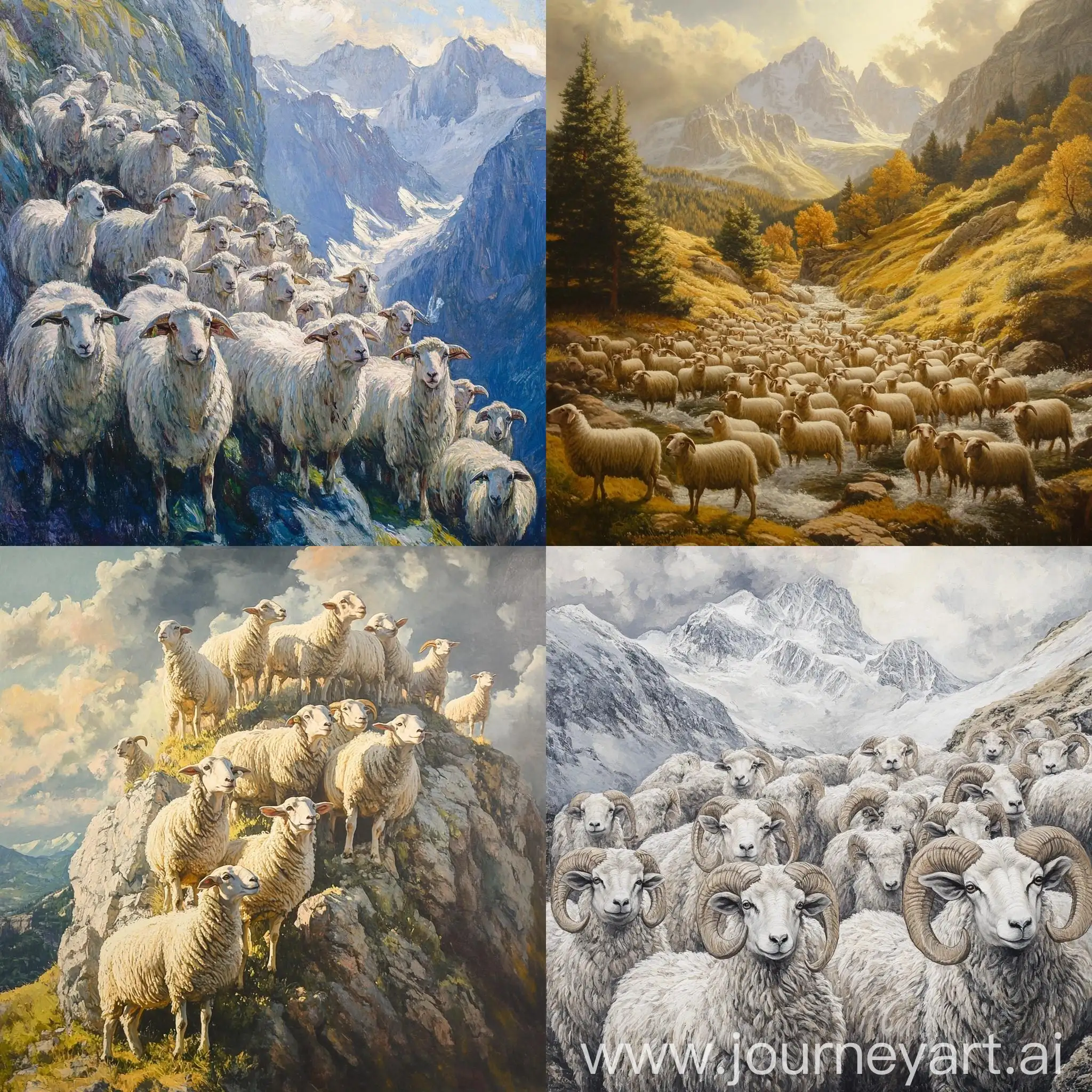 Herds-of-Rams-on-Mountain-with-Shepherd