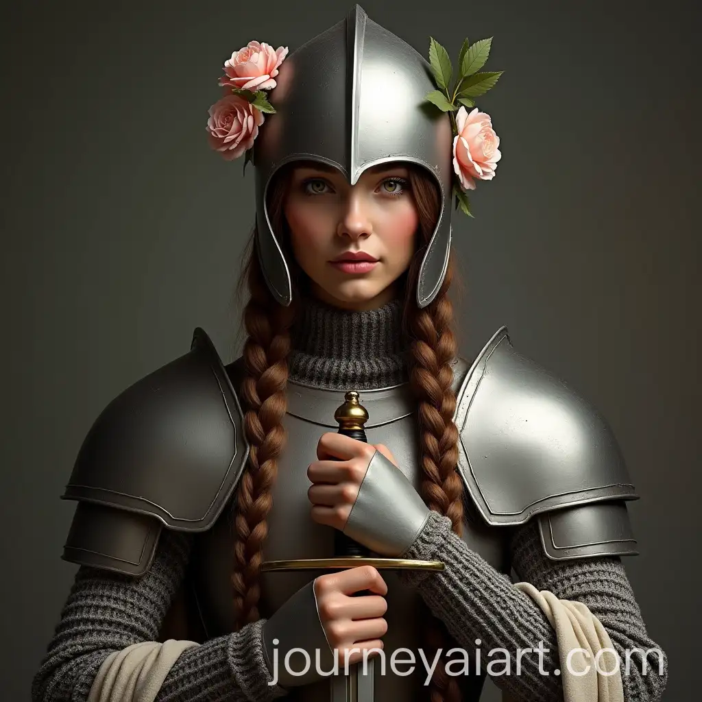 CloseUp-Portrait-of-a-WomanAI-Art-Prompt-Expansion-Knight-Holding-Sword-with-Floral-Crown-and-Braided-Hair