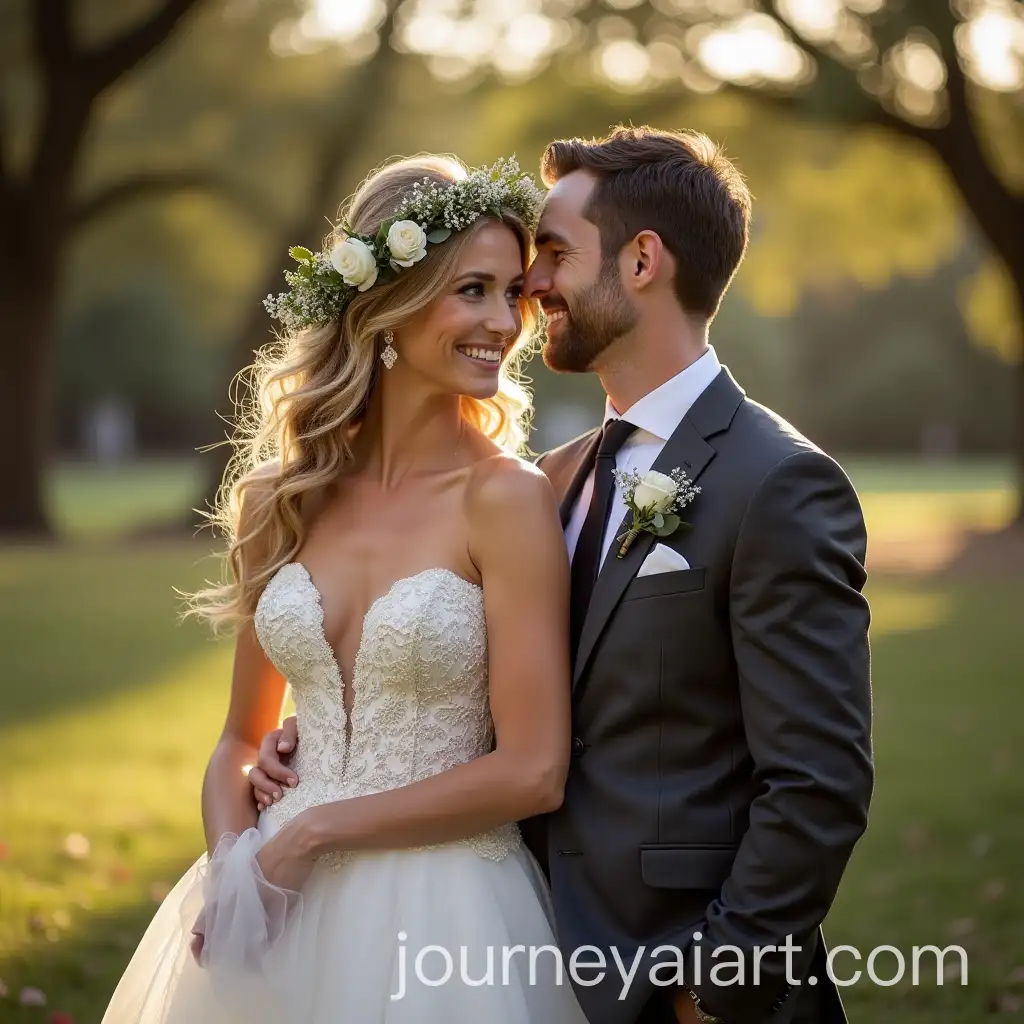 Romantic-Wedding-Scene-with-Bride-and-Groom-Smiling-Outdoors