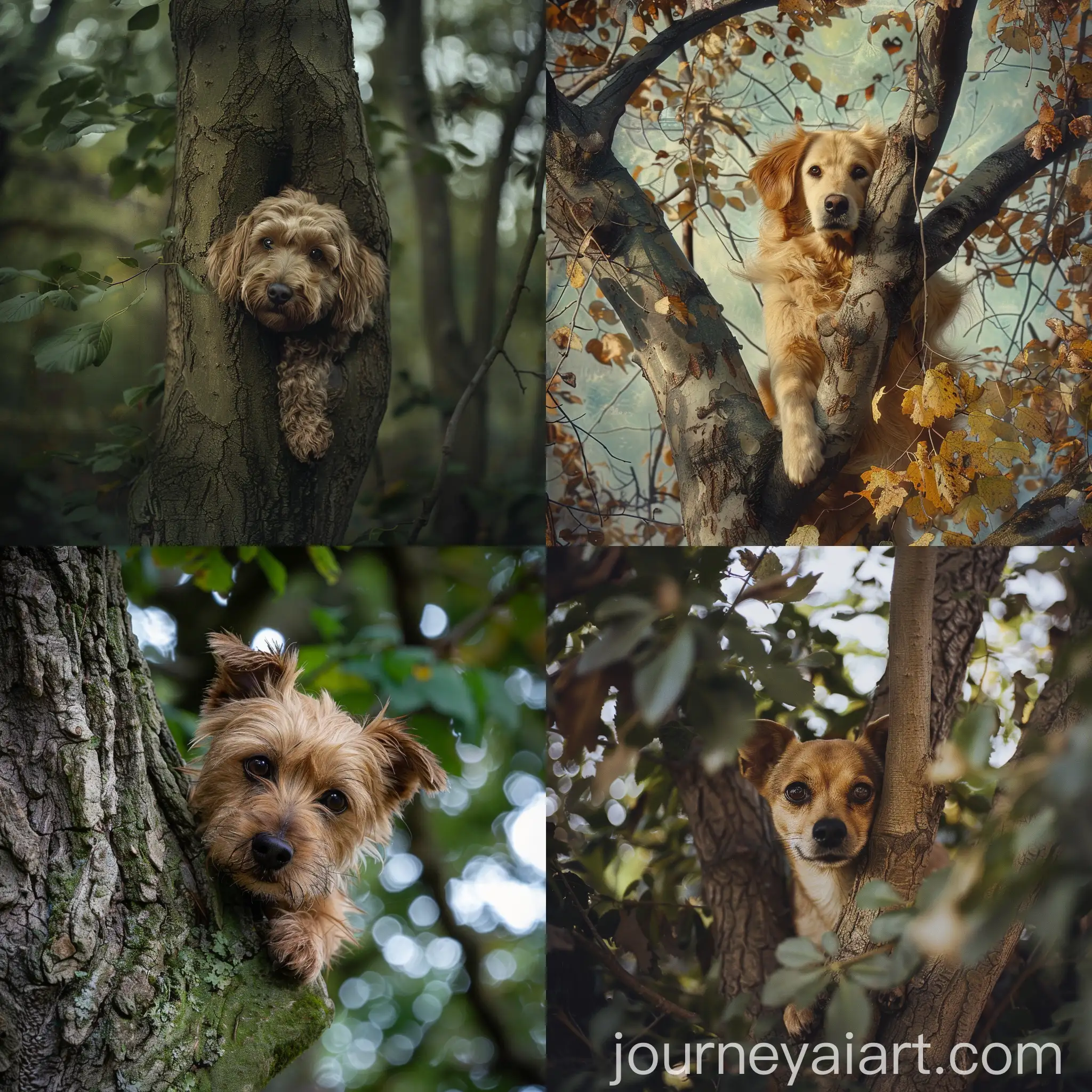 Playful-Dog-Climbing-a-Tree-in-Sunny-Park