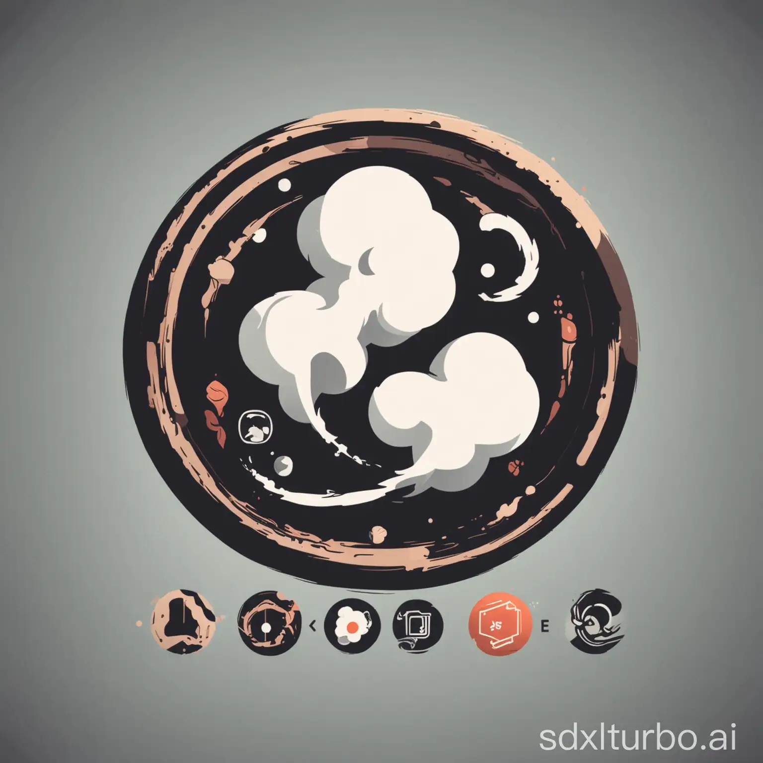 Minimalist-Fantasy-Game-Icon-with-Smoke-Frame-and-Geometric-Shapes