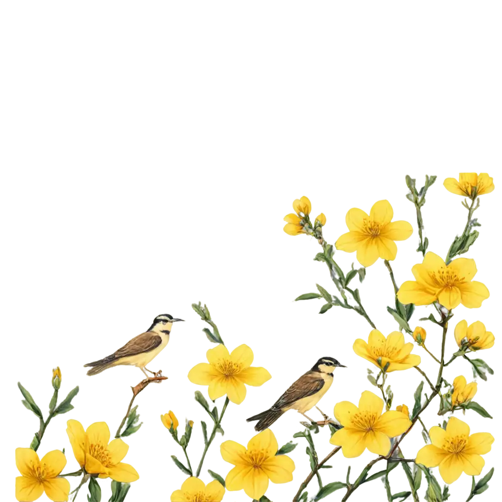 Stunning-Branch-of-Yellow-Flowers-with-Birds-HighQuality-PNG-Image