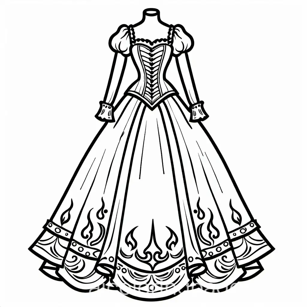 Victorian-Ball-Gown-with-Sword-Panels-and-Flame-Bodice-Coloring-Page