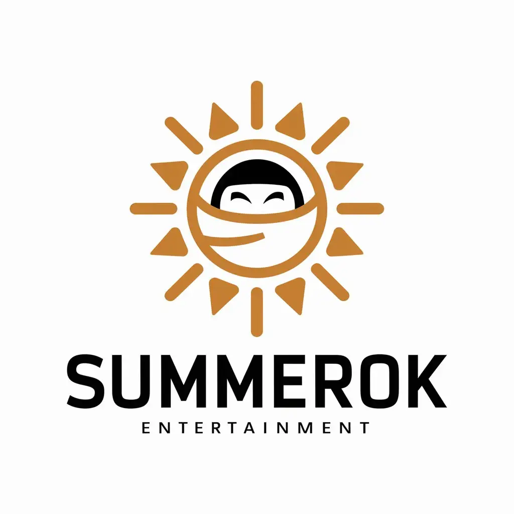 a logo design,with the text "SUMMEROK", main symbol:Sun, summer, ninja,,Moderate,be used in Entertainment industry,clear background