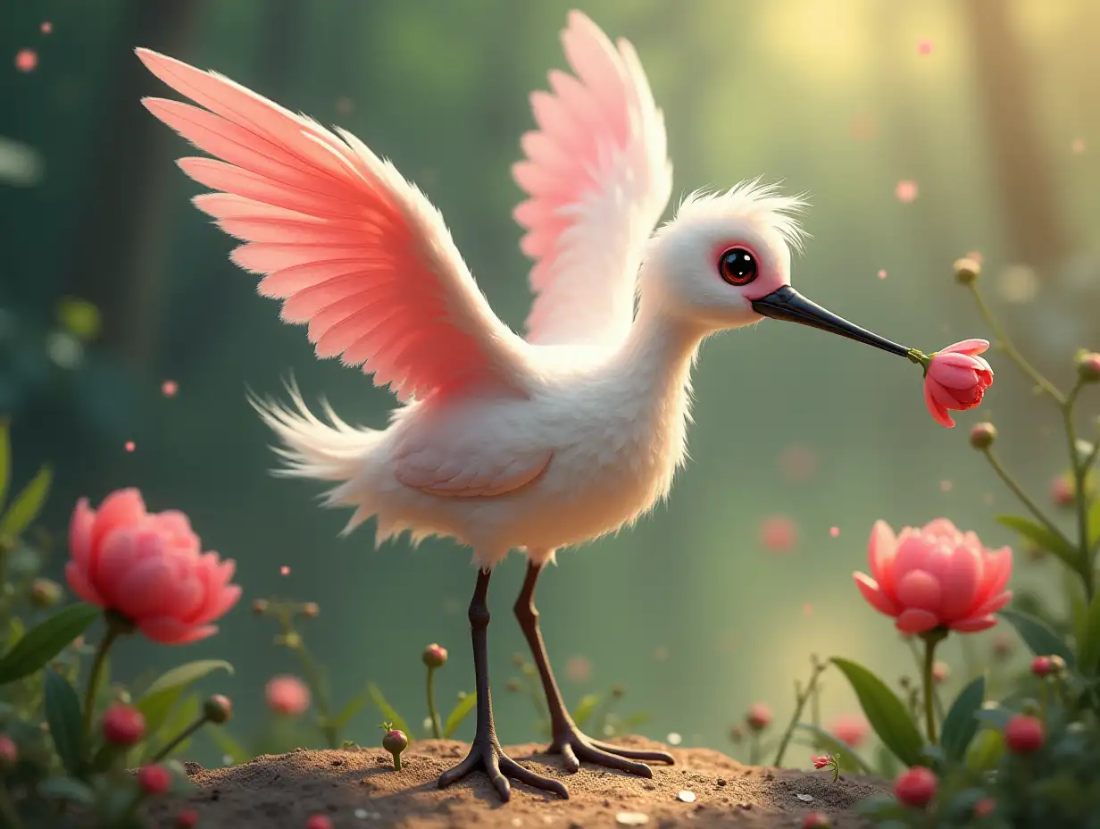 Character, a very small baby fairy, beautiful peony stork