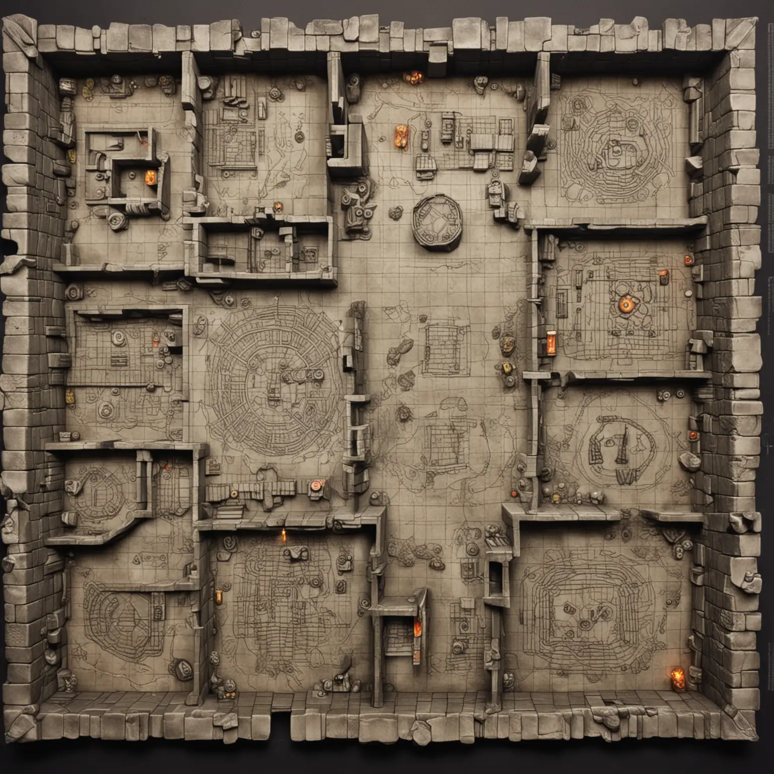 Dungeon-and-Dragons-Catacombs-Map-on-Scanned-Black-Grid-Paper-for-Dungeon-Master