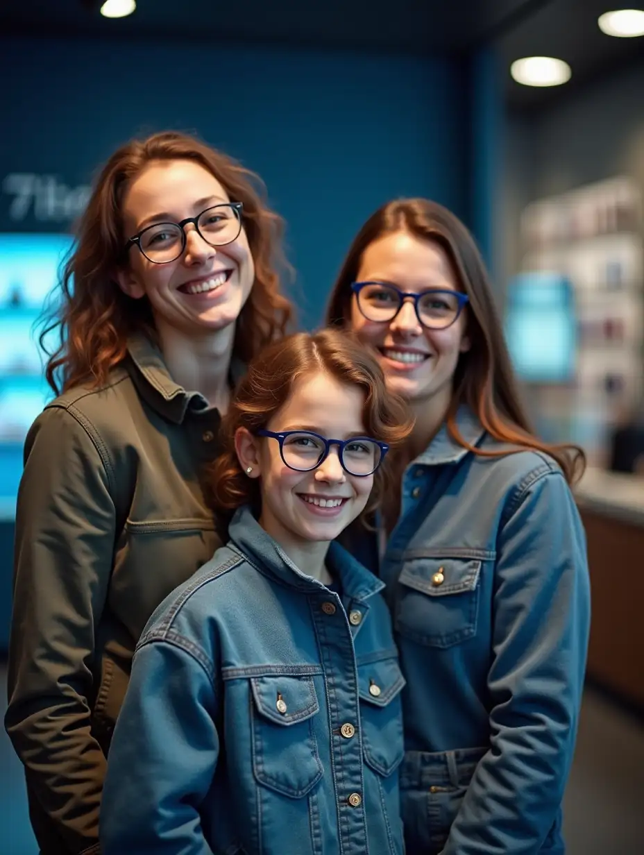 Happy Family Enjoying New Glasses in Dark Blue Landscape