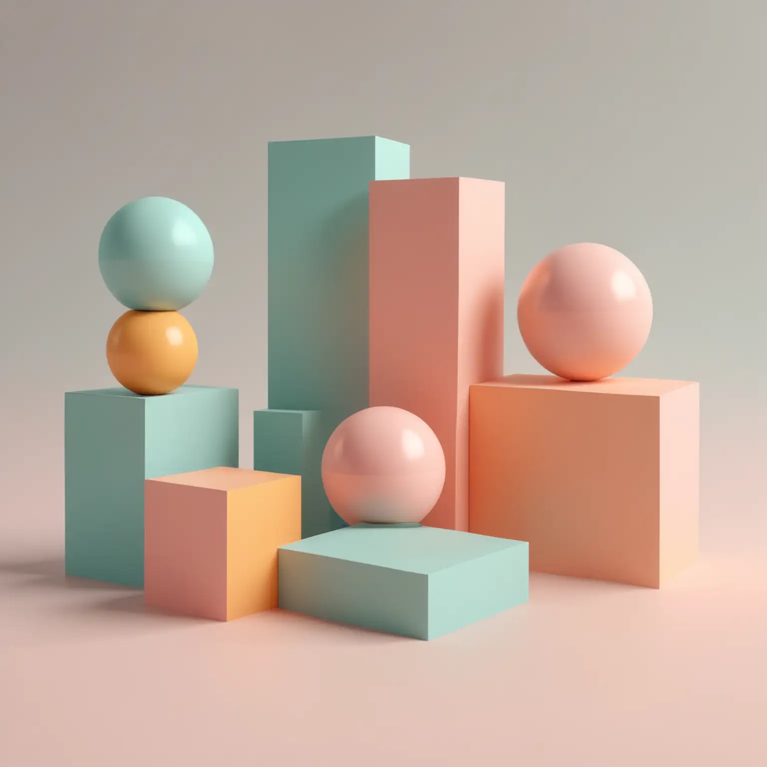 Minimalist Arrangement of 3D Shapes in Pastel Tones