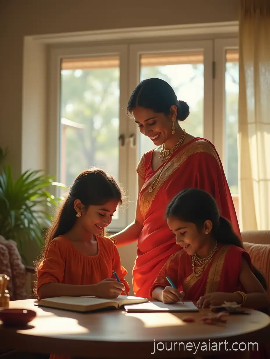 Elegant-Indian-Woman-Teaching-Children-in-aIndian-woman-teaching-children-Modern-Living-Room