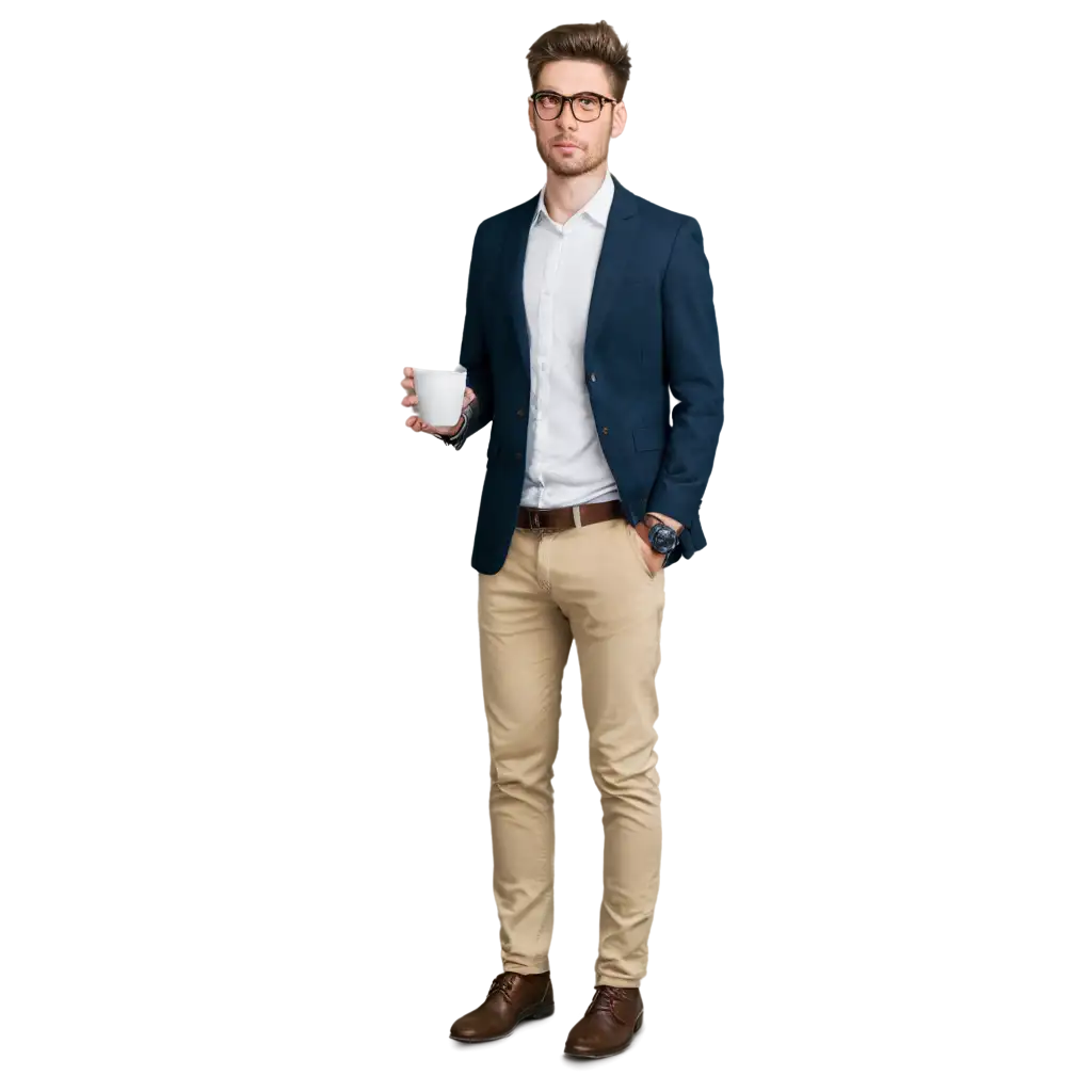 Professional-Office-Employee-with-Cup-of-Tea-and-Glasses-HighQuality-PNG-Image