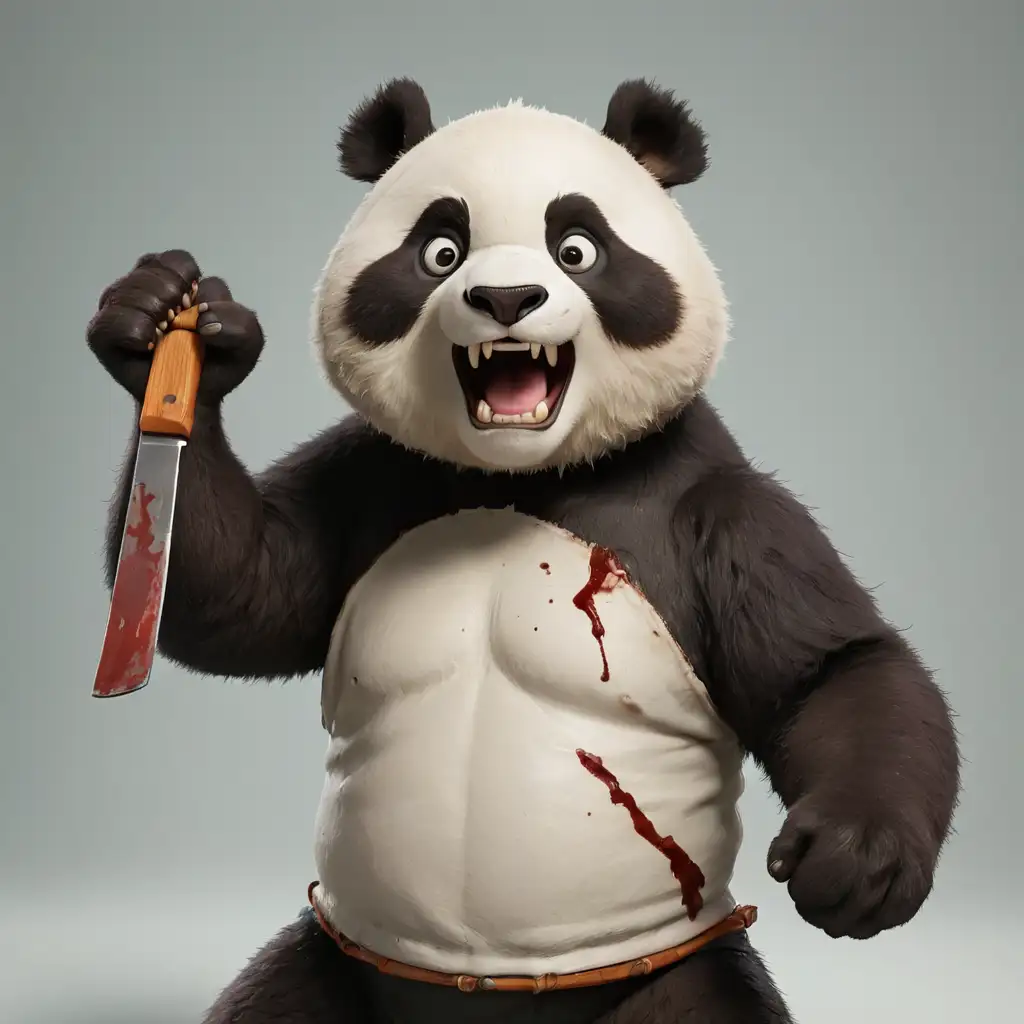 Panda Bear Holding Cleaver with Raised Fist