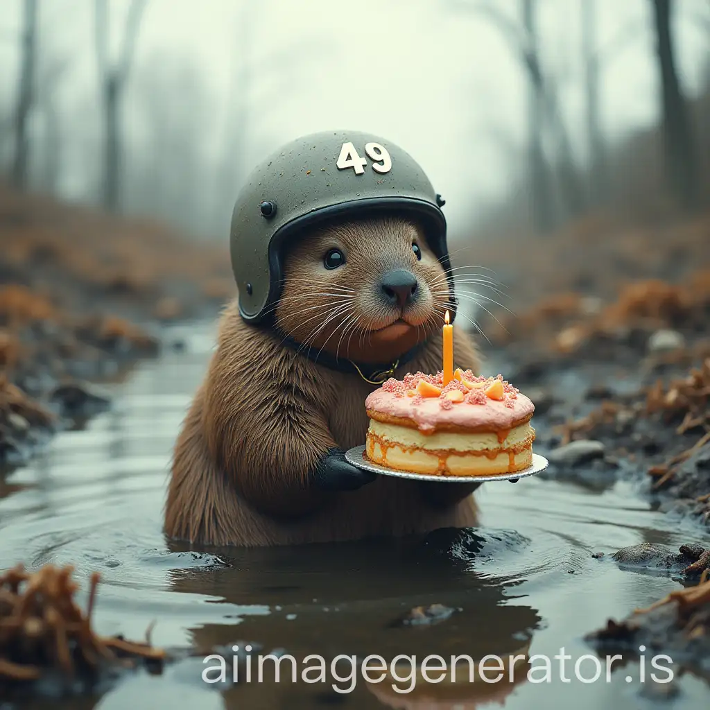 Flooded-Jurassic-Landscape-with-Beaver-Holding-Birthday-Cake-and-Message