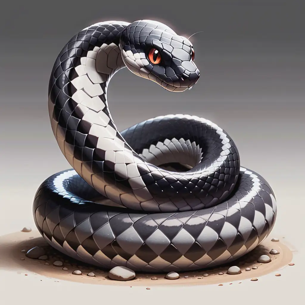 Grey Snake with Boulder Tail in Anime Cartoon Style