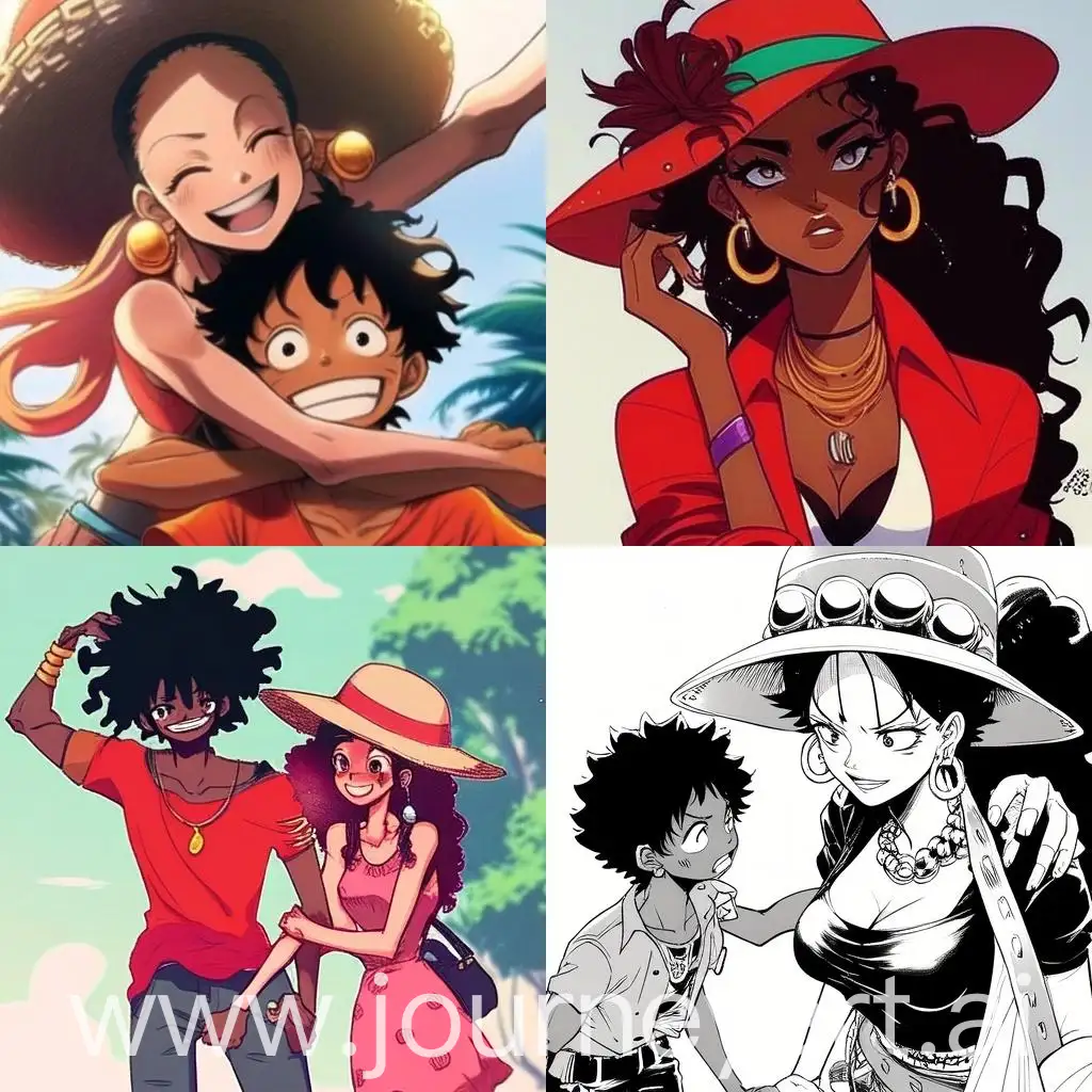 Monkey-D-Luffy-with-Black-Woman-in-Vibrant-Manga-Scene