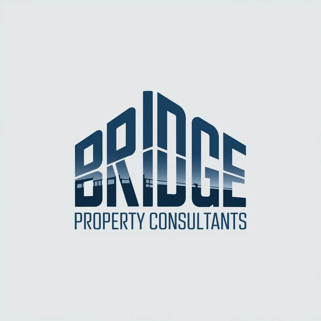 LOGO Design For Bridge Property Consultants Modern Wordmark in Blue and Silver on White Background