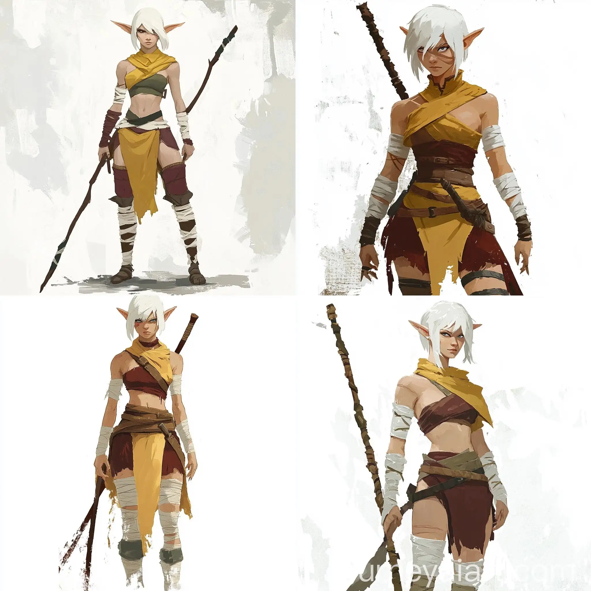 Painted-Style-DD-Character-Art-Female-Elf-Monk-with-Bo-Staff-and-Bandages