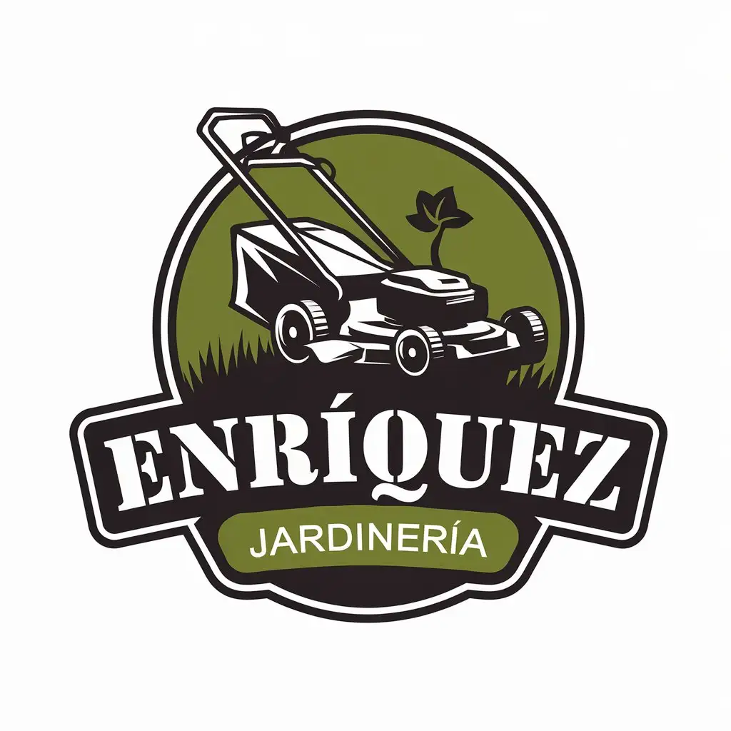 a vector logo design,with the text "Enríquez jardinería", main symbol:garden mower,Moderate,clear background