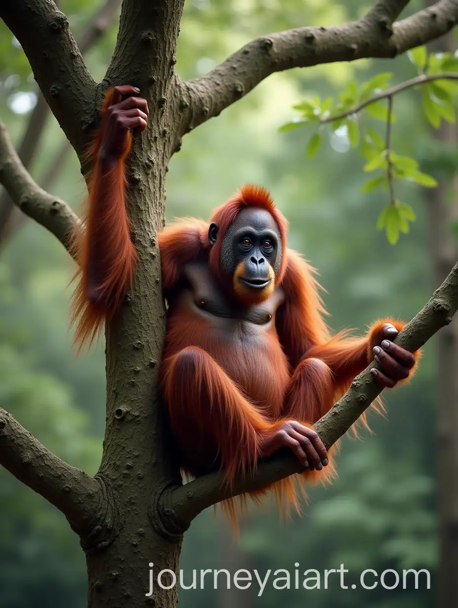 Orangutan-Resting-Under-the-Shade-of-a-Tree-in-the-Wild