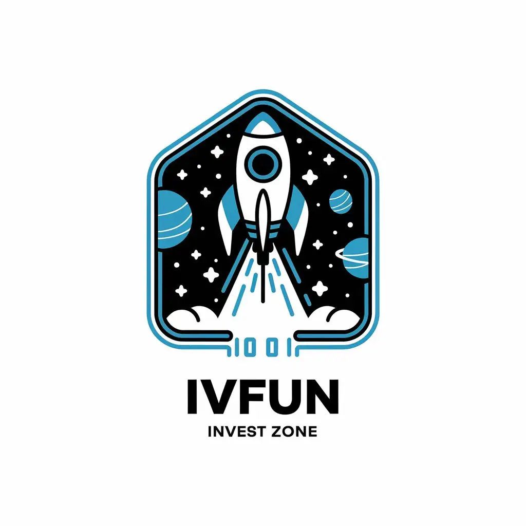 a vector logo design,with the text "IVFUN, Invest Zone", main symbol:To infinity and beyond, galaxy,complex,clear background