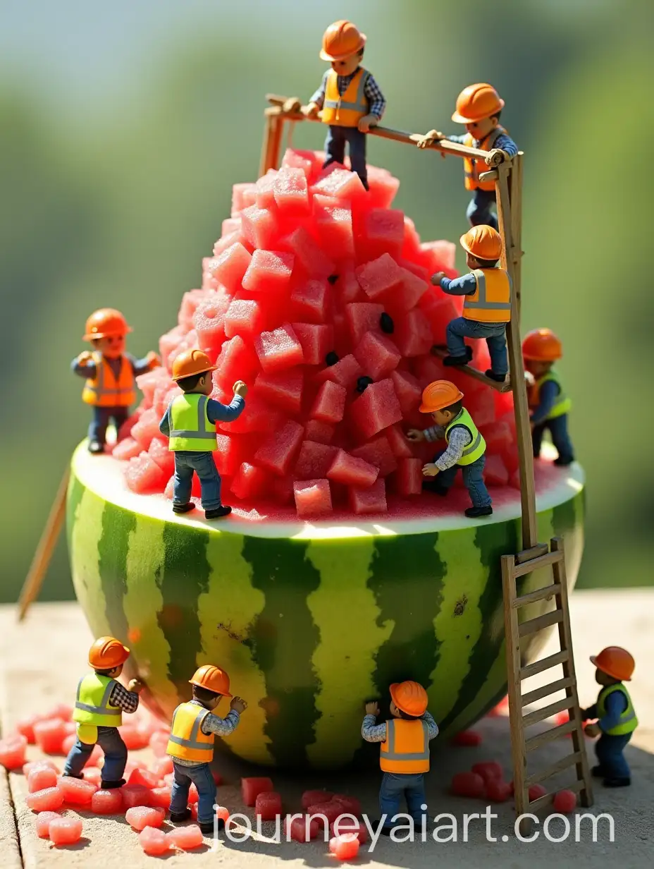 Miniature-Construction-Workers-Building-a-Watermelon-Skyscraper