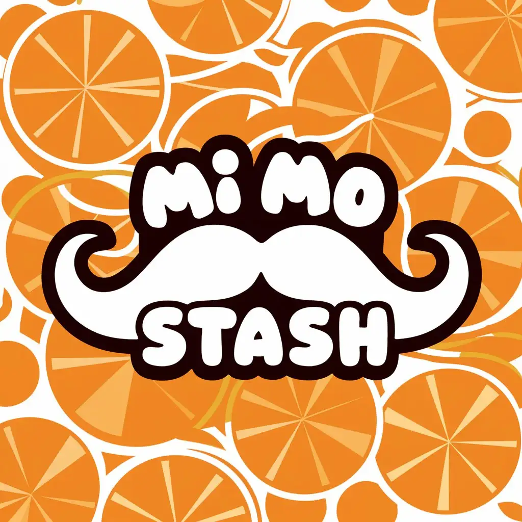 LOGO Design for Mi Mo Stash Bubbly Text in White Moustache with Orange Fruit Background