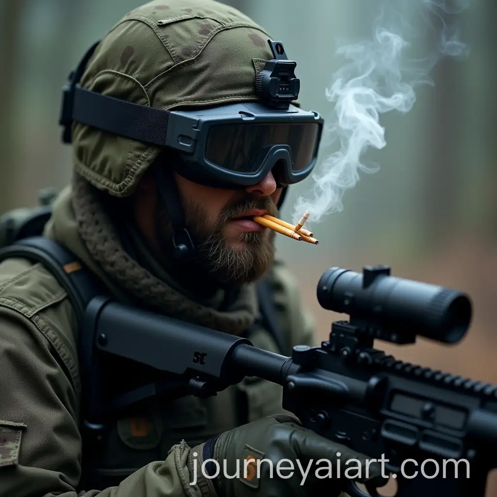 Soldier-in-Night-Vision-Gear-Smoking-Cigarettes-with-Tobacco-Bullet-Rifle