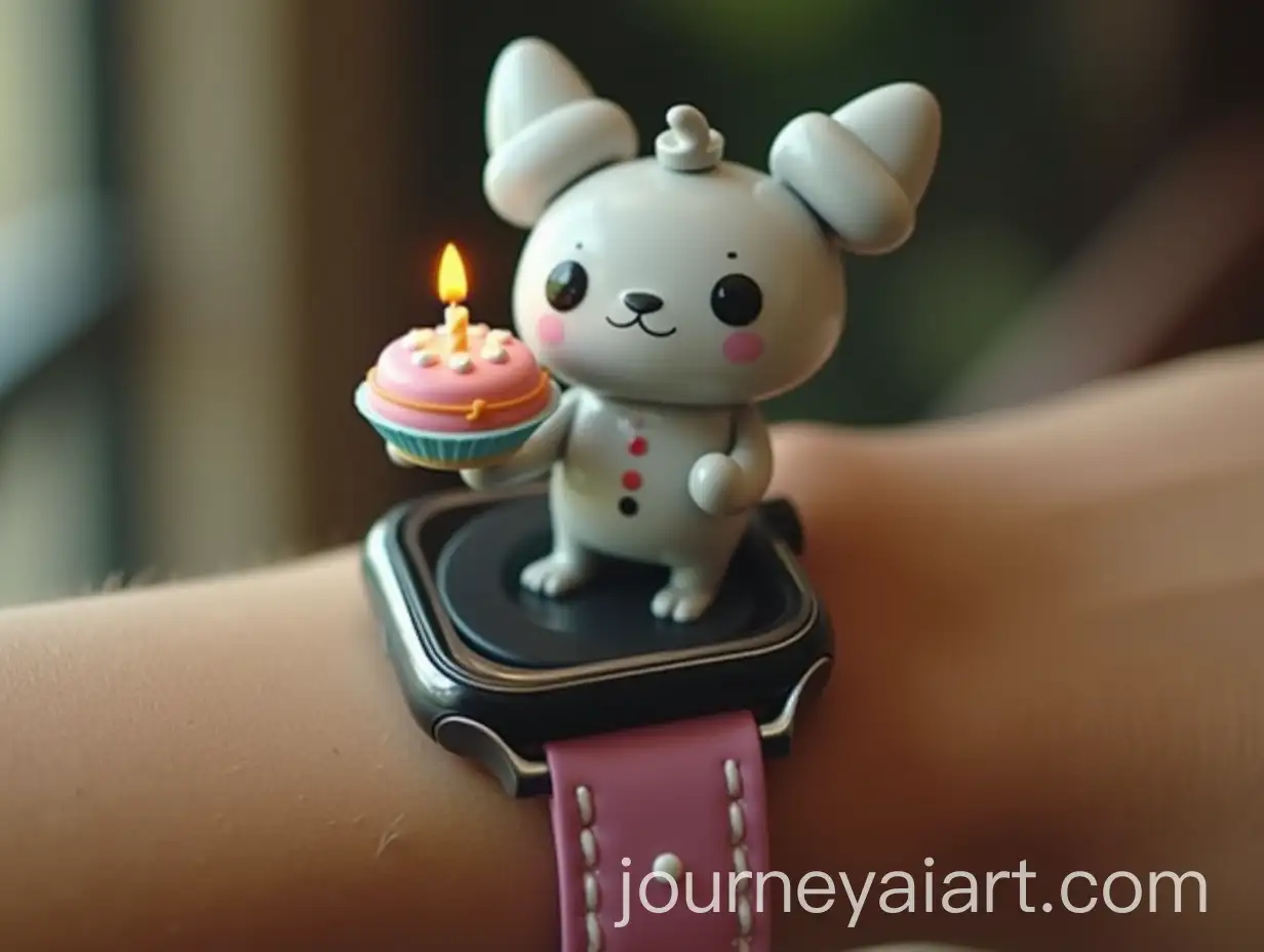 Mini-Assistant-Emerging-from-Smartwatch-with-Birthday-Cake