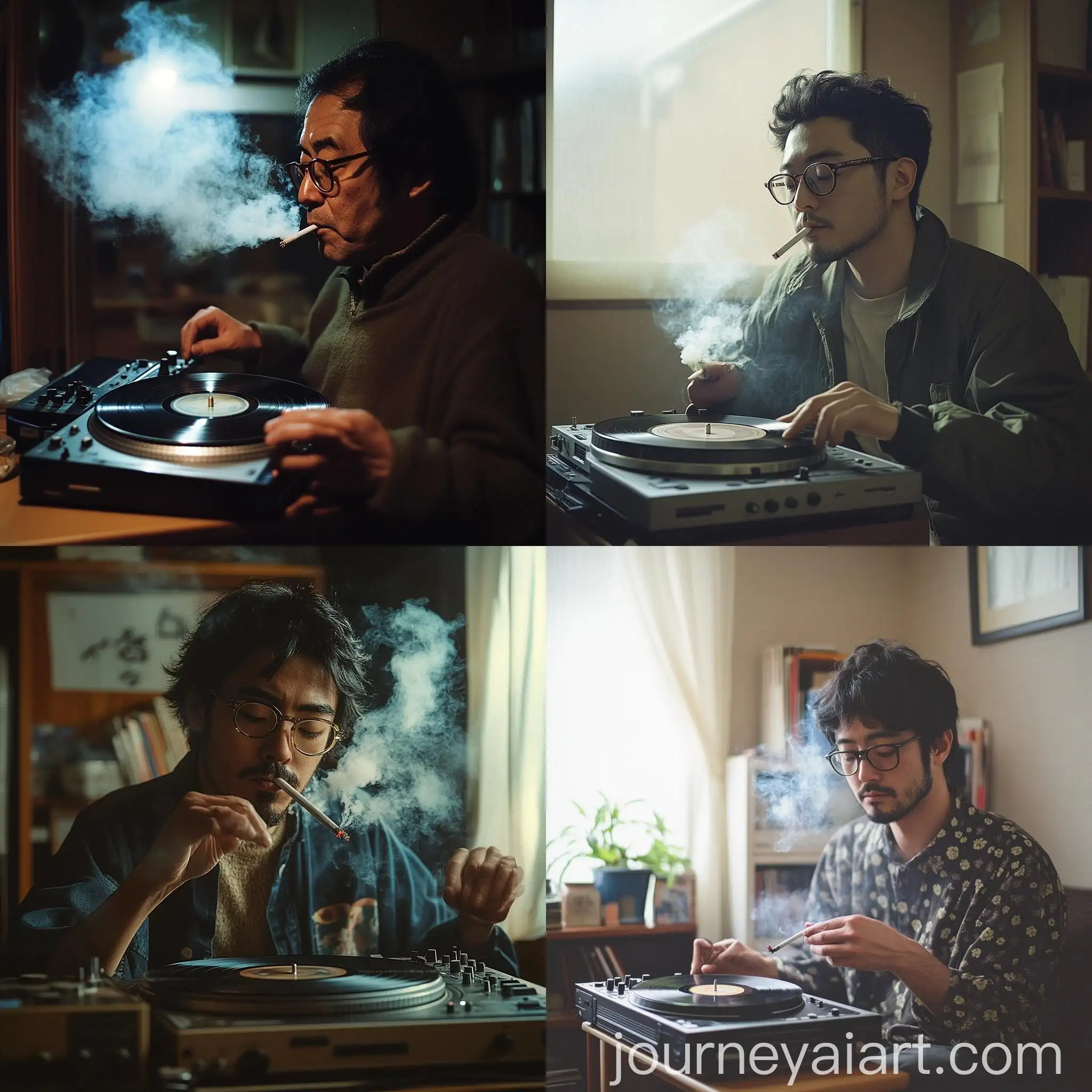 Japanese-Man-Playing-Record-on-Technics-1200-MK2-Record-Player