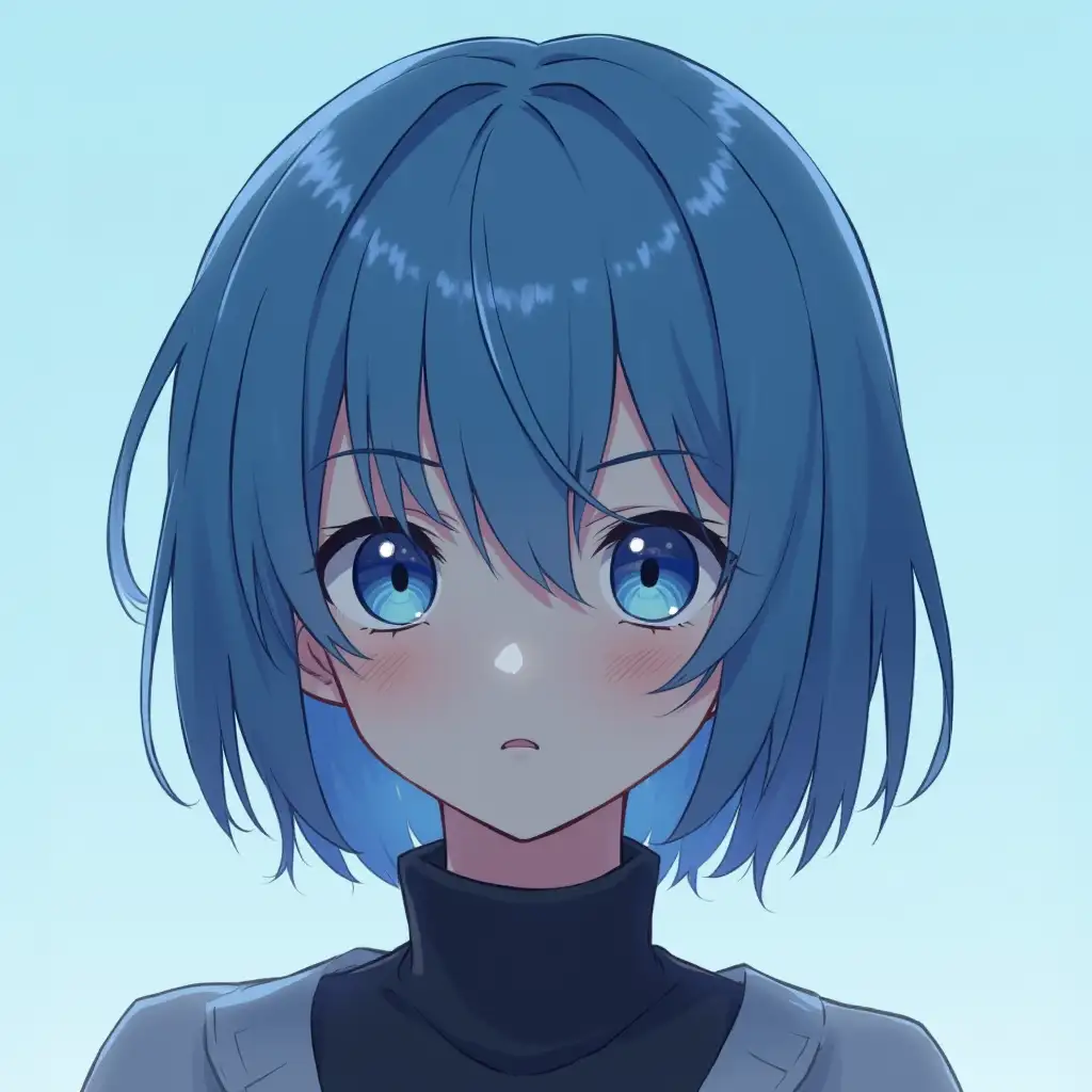 Young-Girl-with-Short-Blue-Hair-and-Cold-Expression