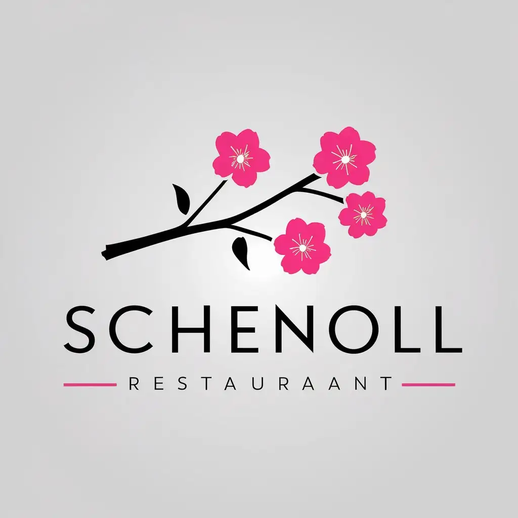 LOGO-Design-For-Schenoll-Minimalistic-Branch-with-Pink-Blossoms-for-Restaurants