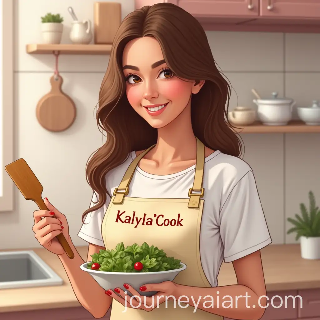 Woman-in-Kitchen-Holding-Salad-Bowl-and-Wooden-Spatula