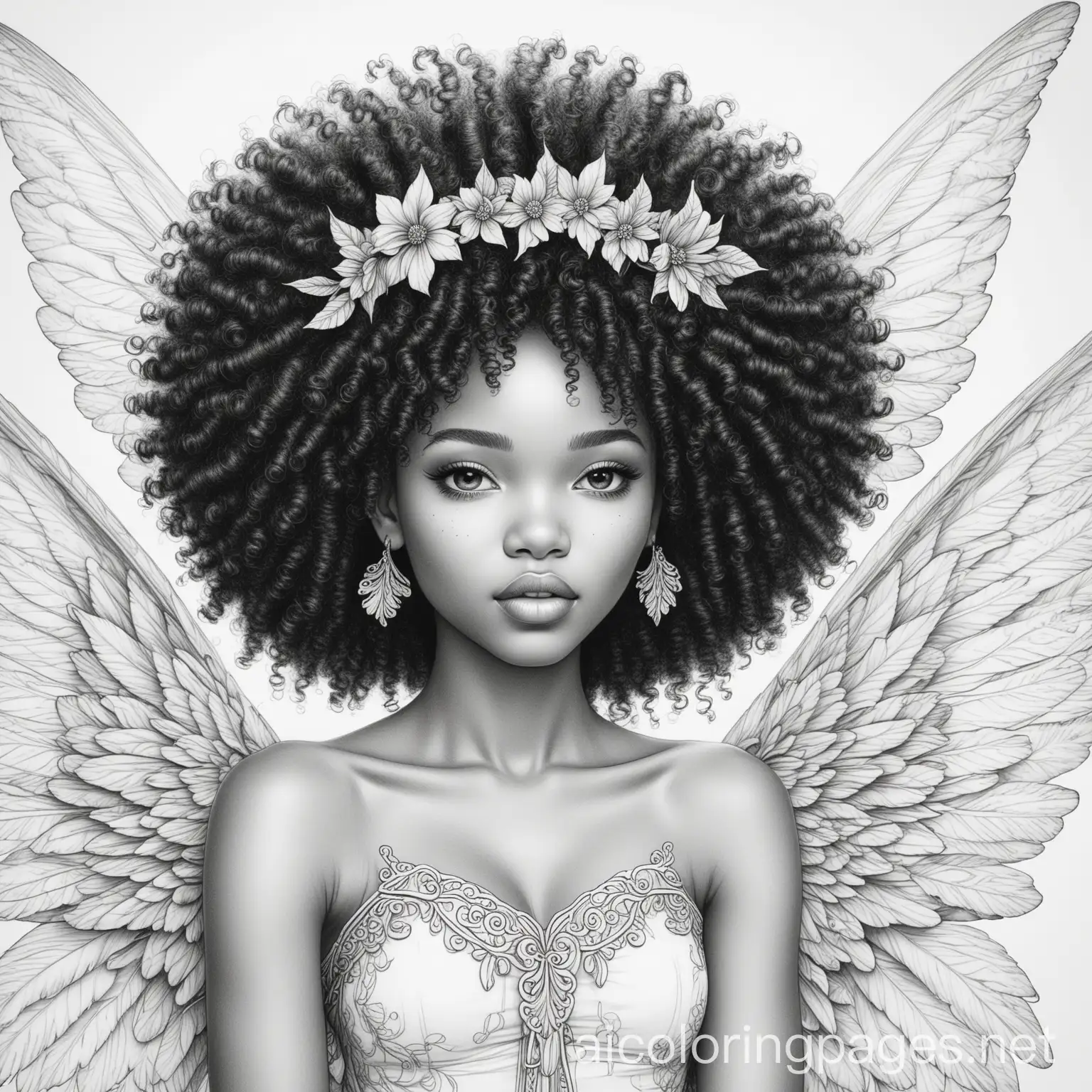 Melanated-Fairy-Princess-with-Afro-in-Heaven-Coloring-Page