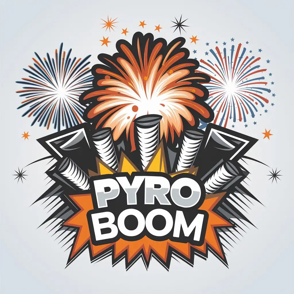 a vector logo design,with the text "Pyro Boom", main symbol:Fireworks,complex,be used in Entertainment industry,clear background