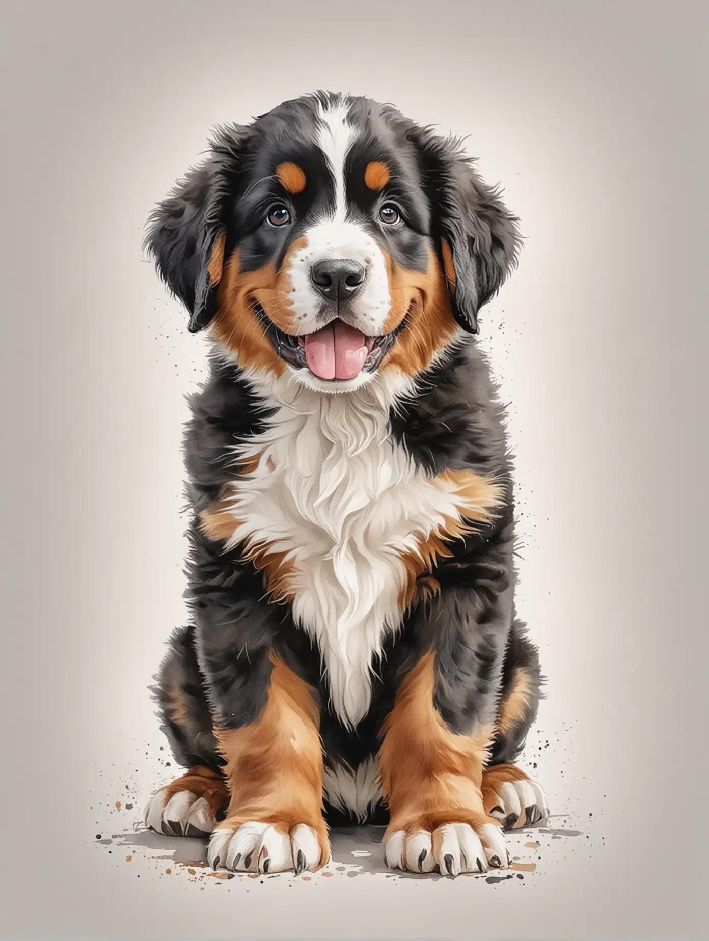 Happy Bernese Mountain Dog in Realistic Watercolor Style on White Background