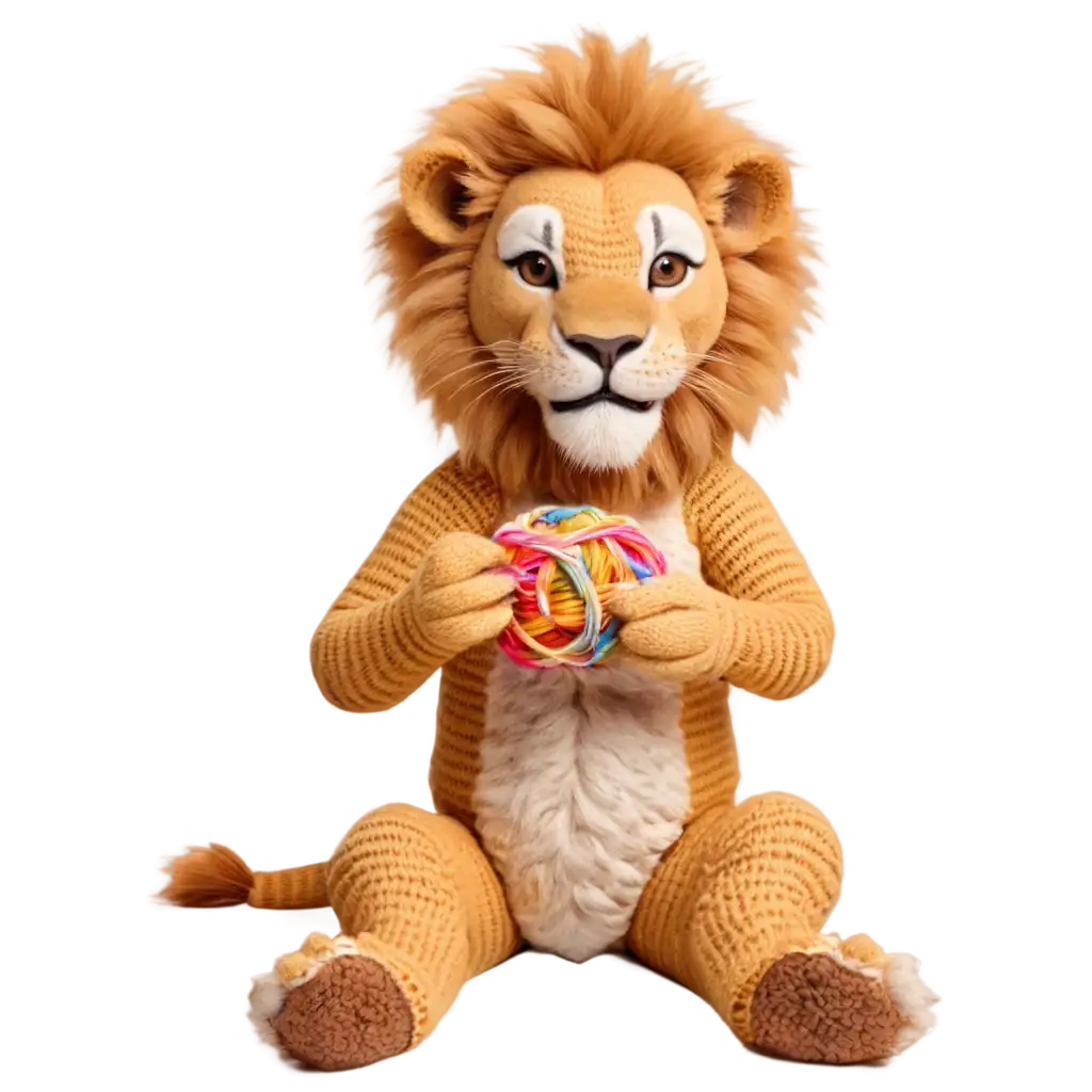 Creative-Lion-Doing-Crochet-PNG-Image-Artistic-Wildlife-Craft-Concept