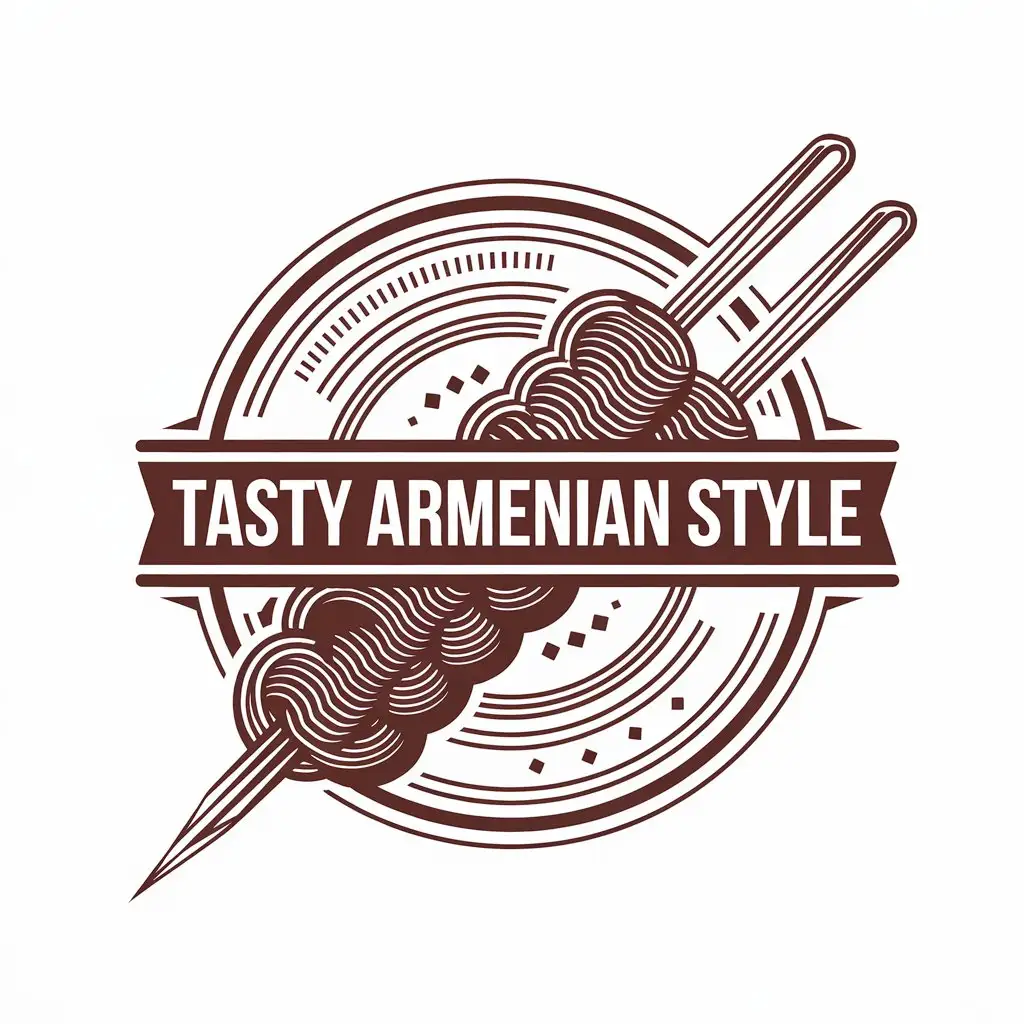 a vector logo design,with the text "Tasty Armenian style", main symbol:Shashlik,complex,be used in Culinary industry,clear background