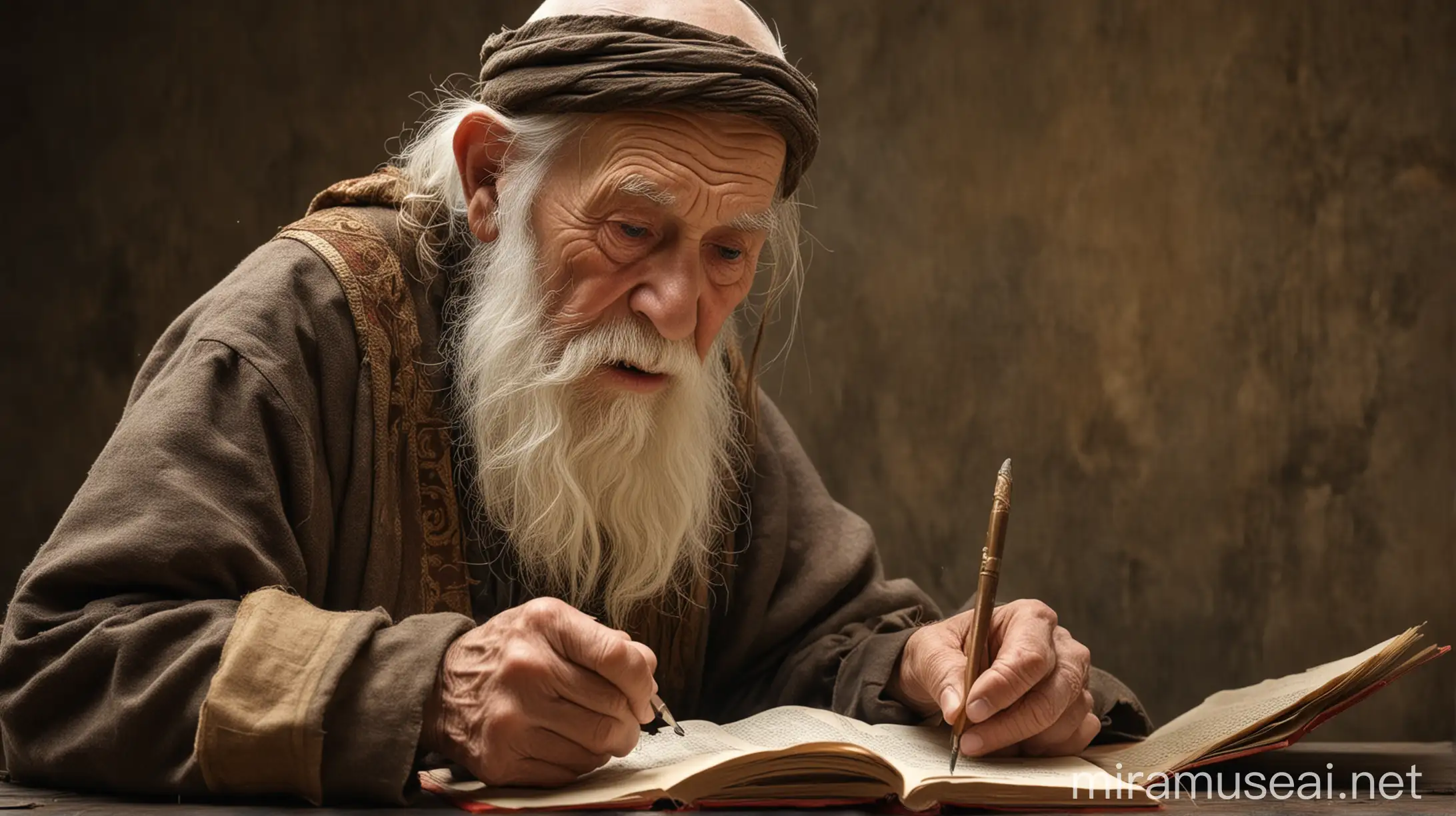 Old Wise Man Writing a Book