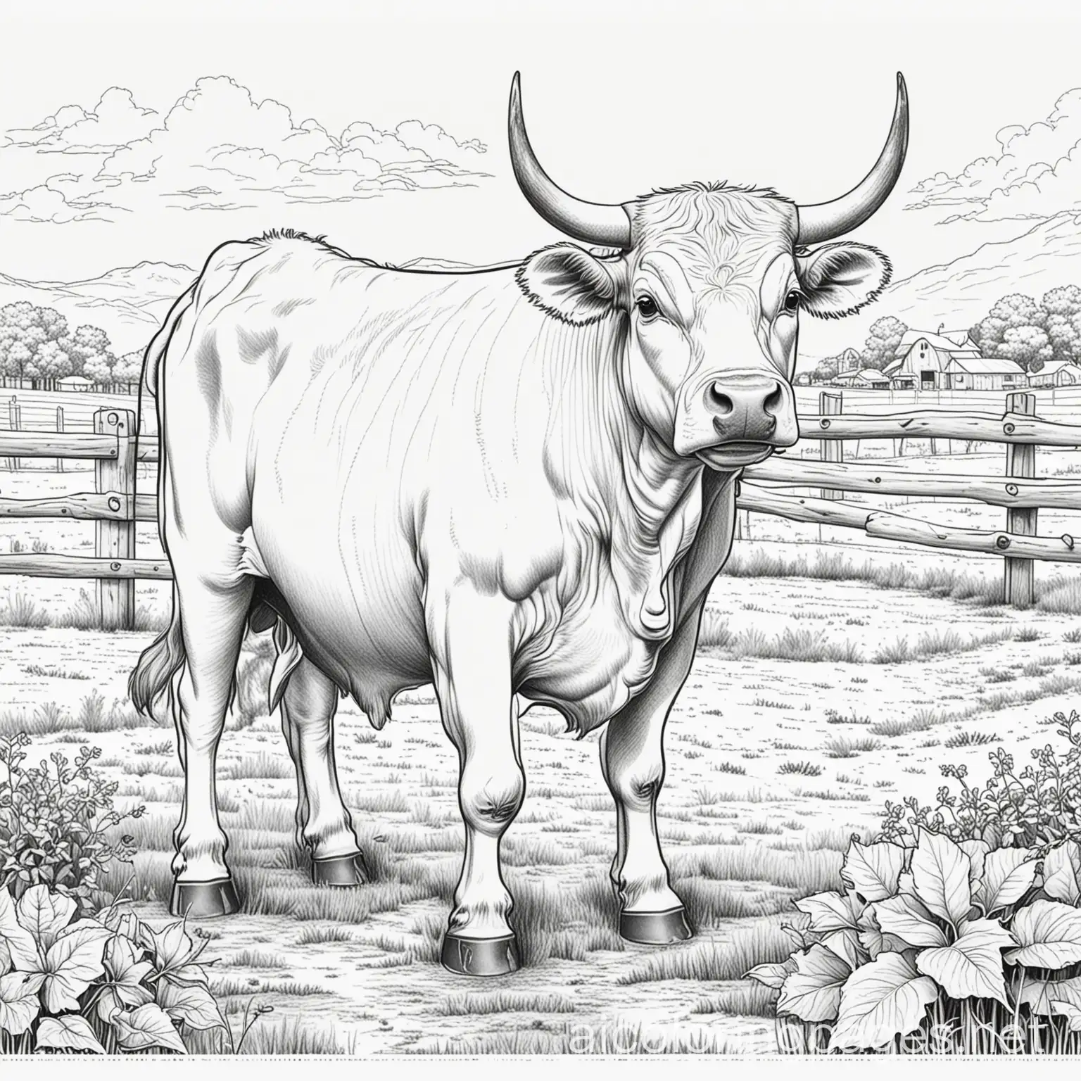 Bull-Coloring-Page-for-Children-Simple-Line-Art-on-White-Background