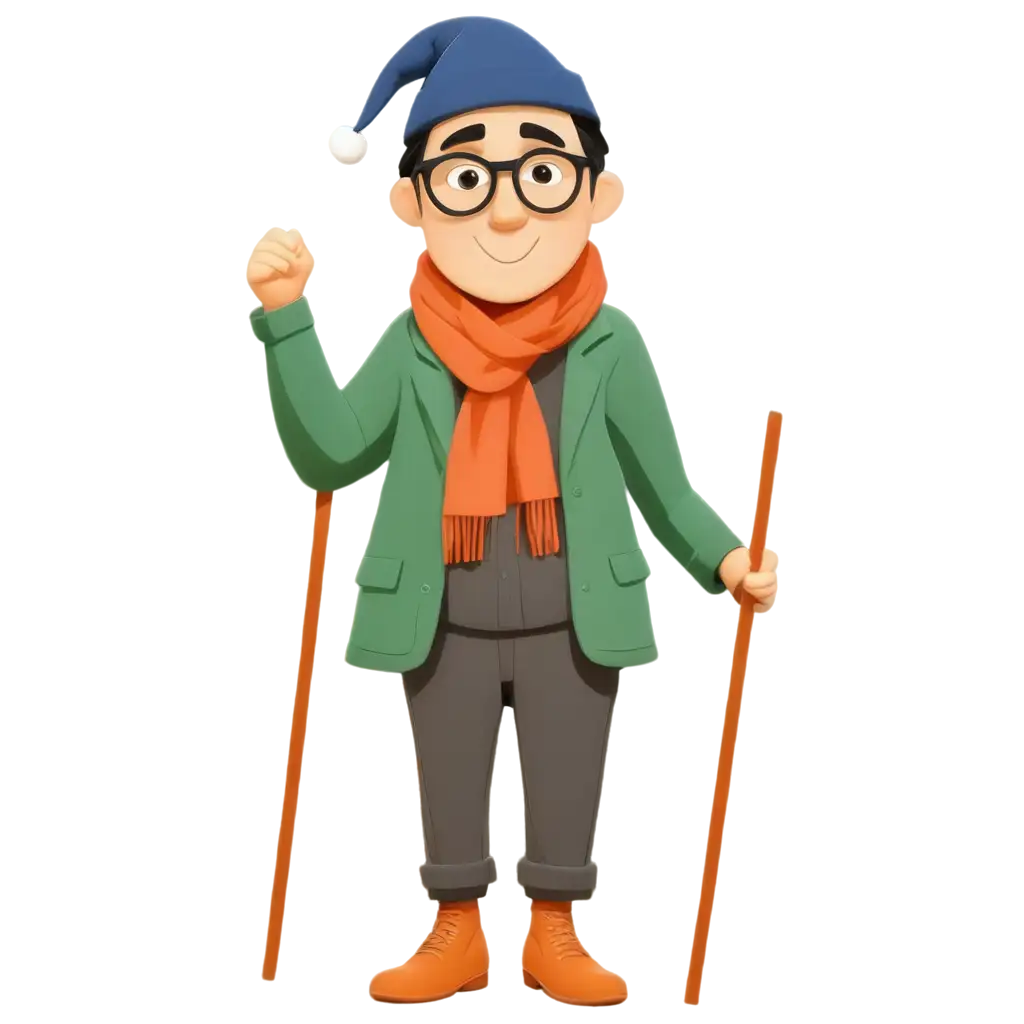 Cartoonish-PNG-Image-of-a-Classic-Character-with-Glasses-Hat-Scarf-and-Cane