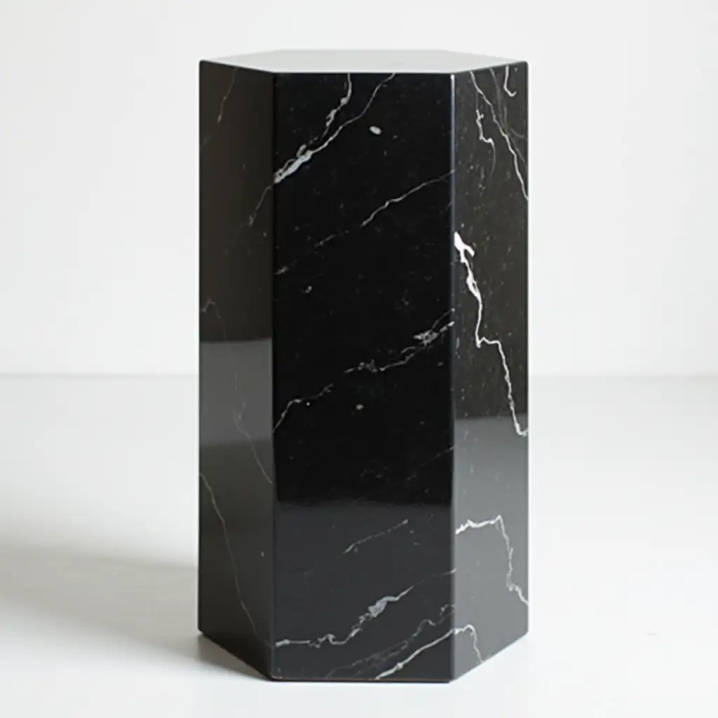 Hexagonal Black Marble Pedestal with Flat Top