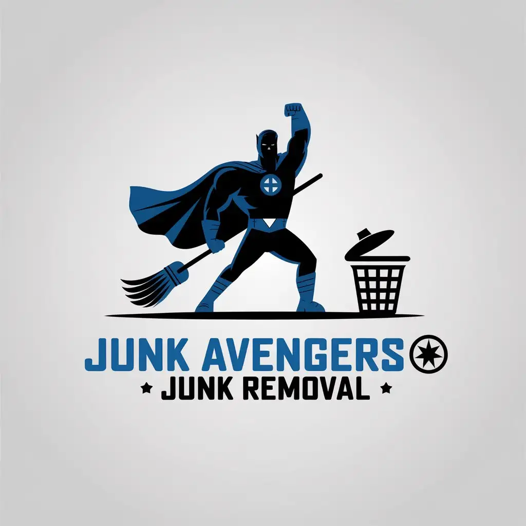 LOGO Design for Junk Avengers Superhero Junk Removal with Minimalistic Blue Theme