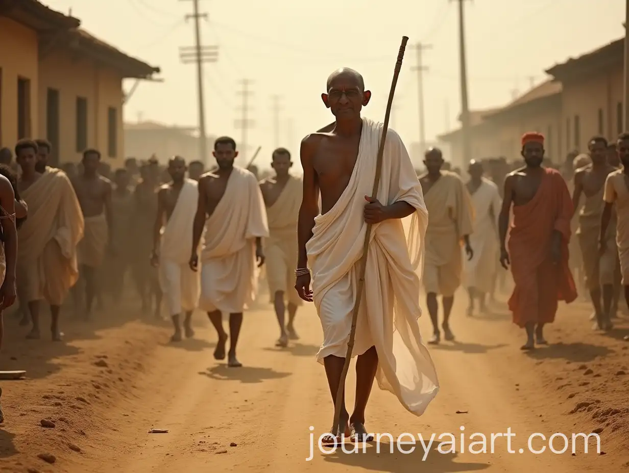 Mahatma-Gandhi-Leading-Peaceful-March-Through-Dusty-Indian-Villages-in-1930s
